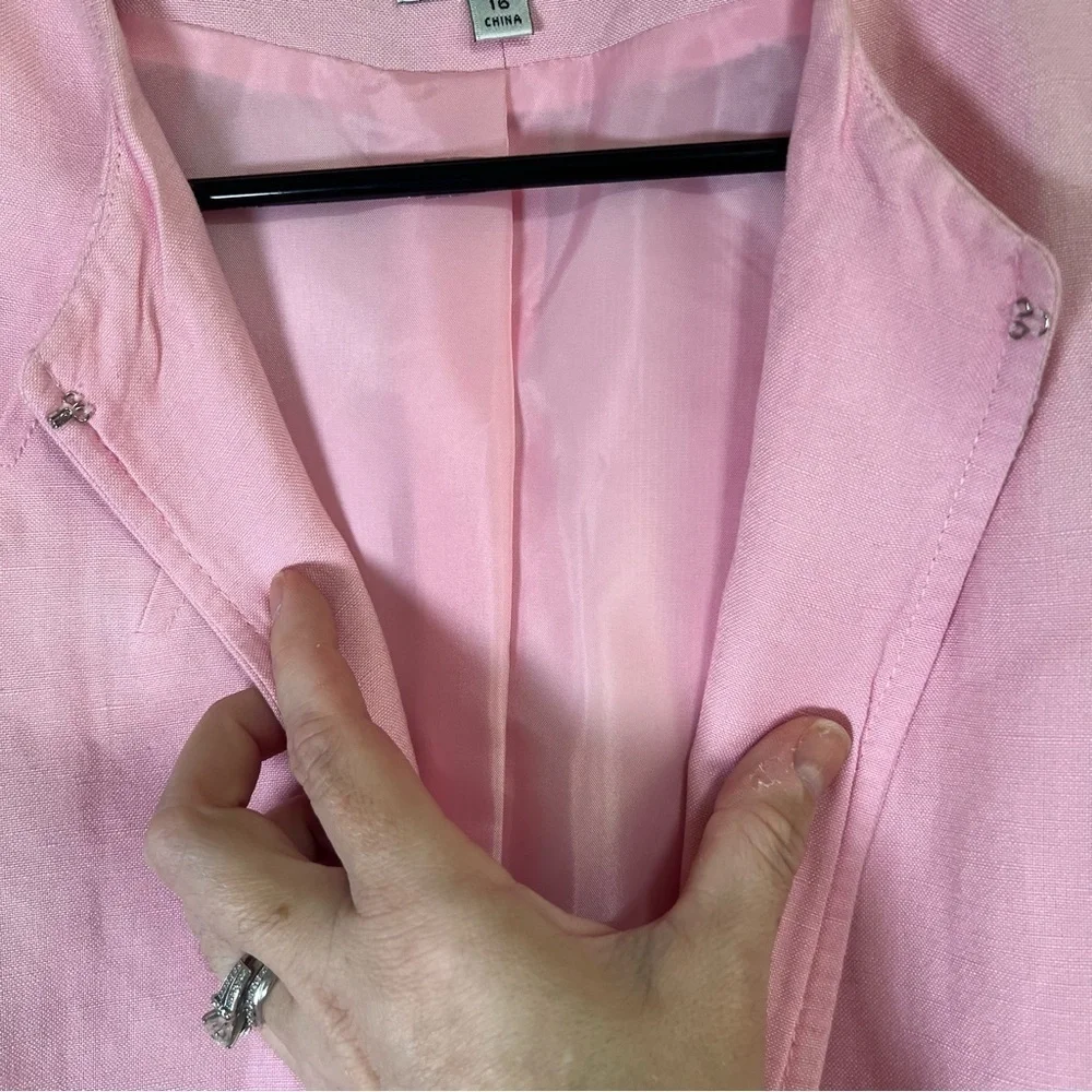 Tahari Arthur S Levine MIX Womens 2-pc Linen Blend Pink Suit Jacket Skirt Sz 16